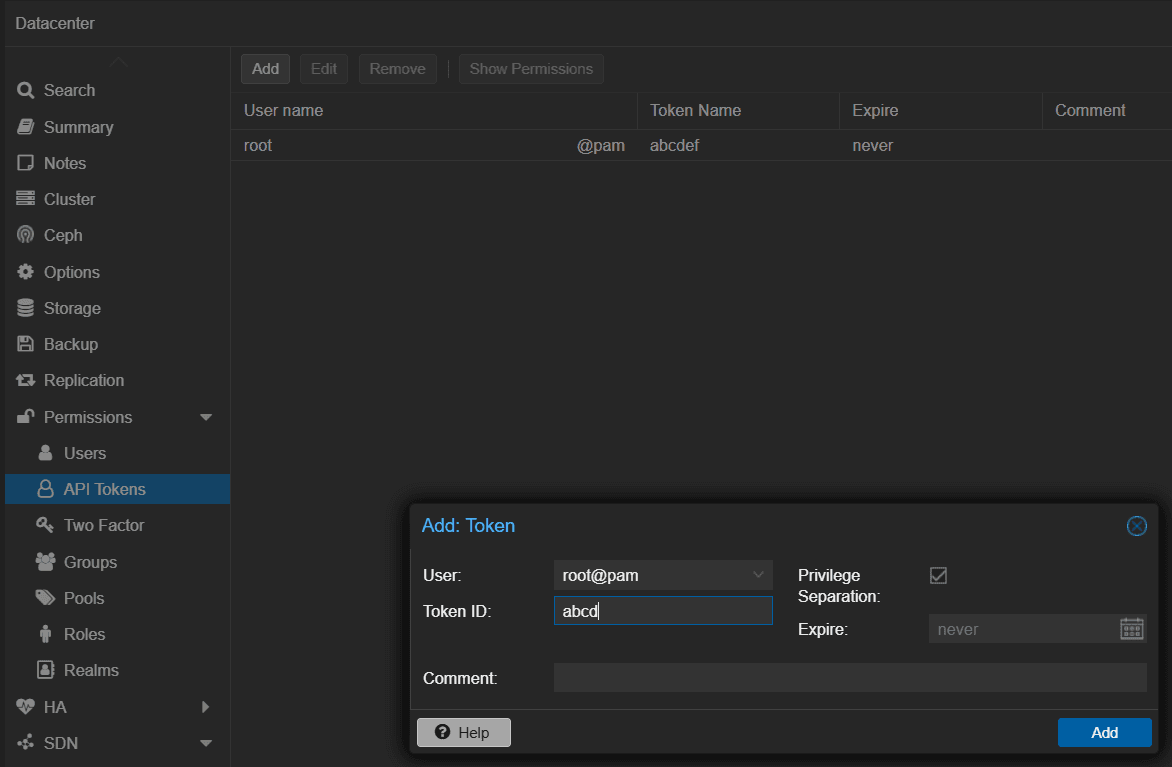 Proxmox API Token